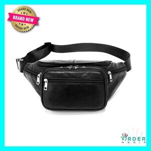 Genuine Leather Waist Pack Fanny Pack Large 7 Pocket Organizer Card Slots